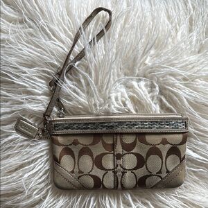 Coach Beaded Brown Wristlet Bag
